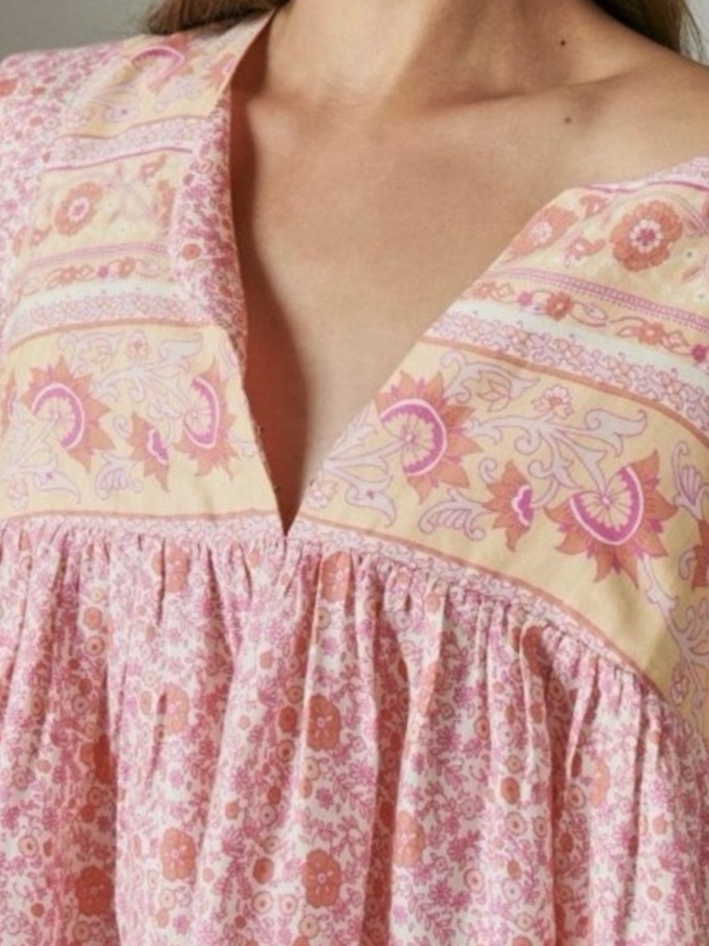 Lucky Brand Floral Boho Peasant Blouse Pink Cotton Modal Flutter Sleeve NWT - Picture 10 of 10